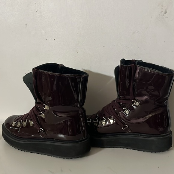 Kenzo Burgundy Alaska Patent Leather & Shearling Platform Booties Size 6 - Picture 8 of 11